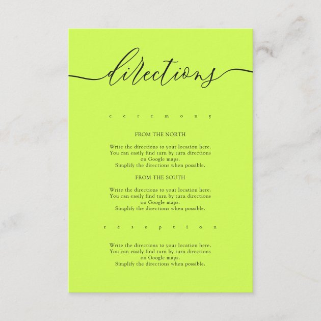Cyber Lime Jet Black Simple Wedding Directions Enclosure Card