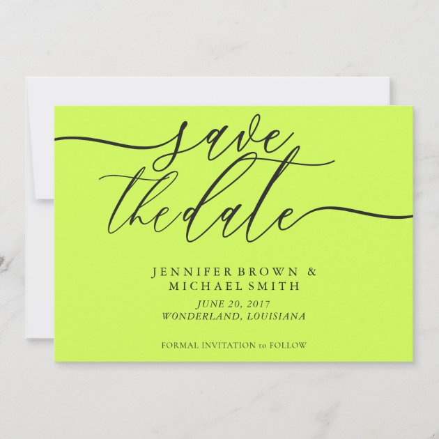 Cyber Lime Jet Black Wedding Save Date Photo Save The Date