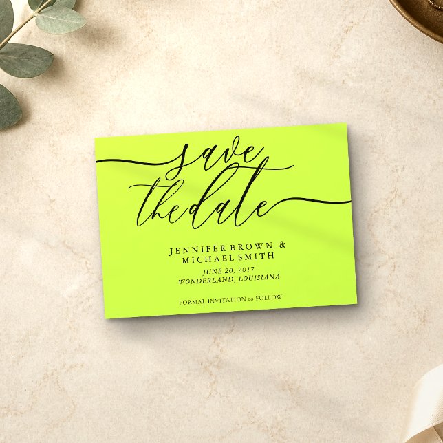 Cyber Lime Jet Black Wedding Save Date Photo Save The Date (Creator Uploaded)