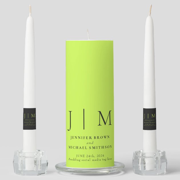 Cyber Lime Jet Black Welcome Classic Wedding Unity Candle Set