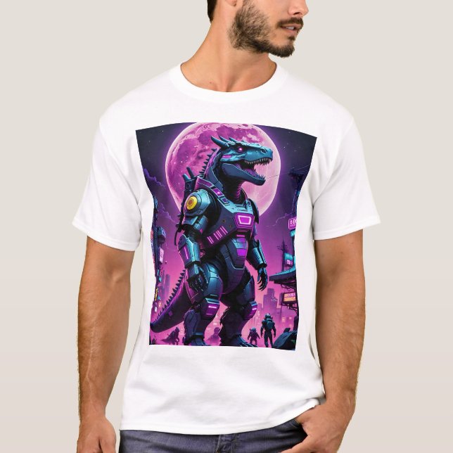 Cyber Mecha Dinosaur Futuristic Sci-Fi Battle Tee (Front)