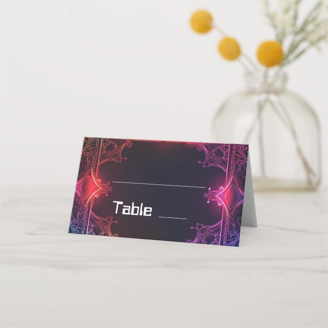 Cyber-Medieval Fusion Wedding Place Card (Front)
