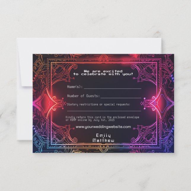 Cyber-Medieval Fusion Wedding RSVP Card (Front)