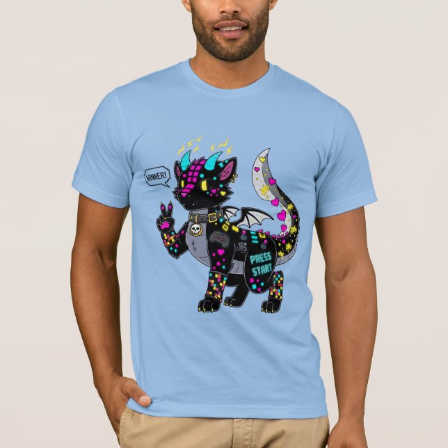 Cyber Neon Gamer Cat Furry T-Shirt (Front)