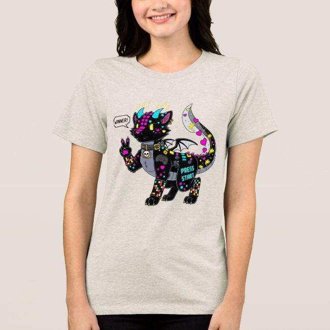 Cyber Neon Gamer Cat Furry Women’s T-Shirt Tri-Blend Shirt (Front)