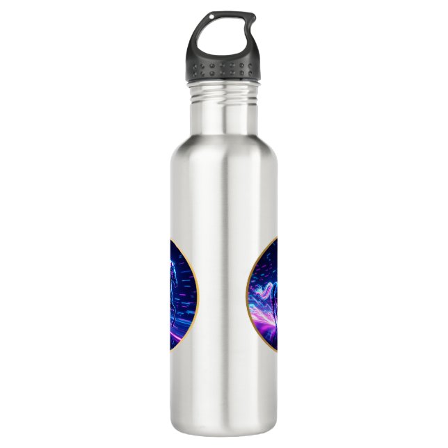 **Cyber Neon Horse – Futuristic Glow Art** Stainless Steel Water Bottle (Front)