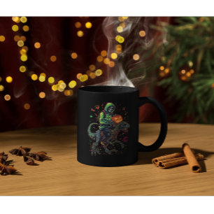 Cyber Neon Skeleton Riding Robo Dino – Halloween Coffee Mug
