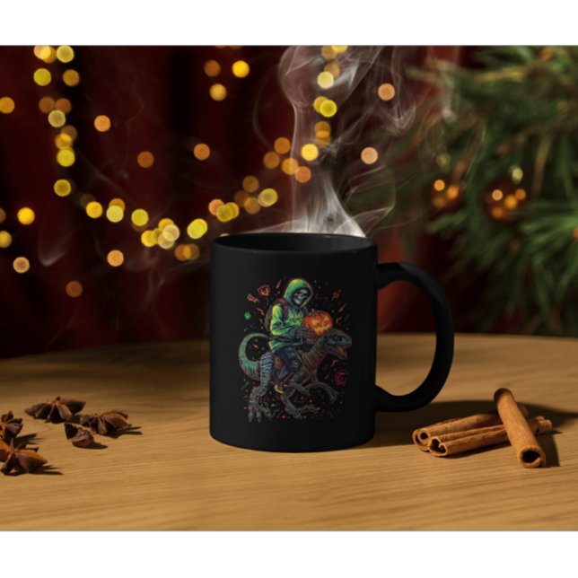 Cyber Neon Skeleton Riding Robo Dino – Halloween  Coffee Mug (Creator Uploaded)