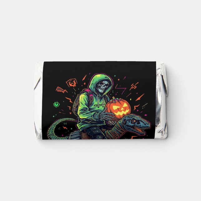 Cyber Neon Skeleton Riding Robo Dino – Halloween  Hershey's Miniatures (Front)