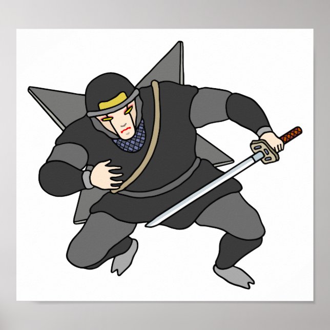 Cyber ninja carrying shuriken on his back. poster (Front)