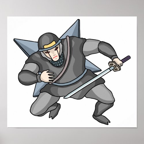 Cyber ninja carrying shuriken on his back. poster