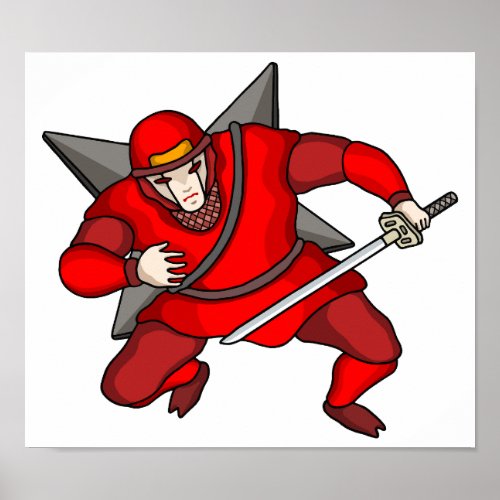 Cyber ninja carrying shuriken on his back. poster
