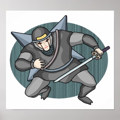 Cyber ninja carrying shuriken on his back. poster