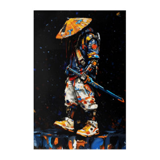 Cyber Ninja Palette Knife Neon Orange Impasto Acrylic Print