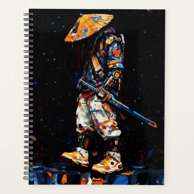 Cyber Ninja Palette Knife Neon Orange Impasto Planner (Front)
