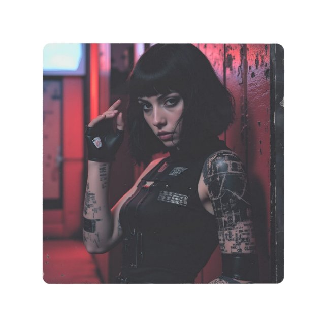 Cyber Noir Operative Metal Print (Front)