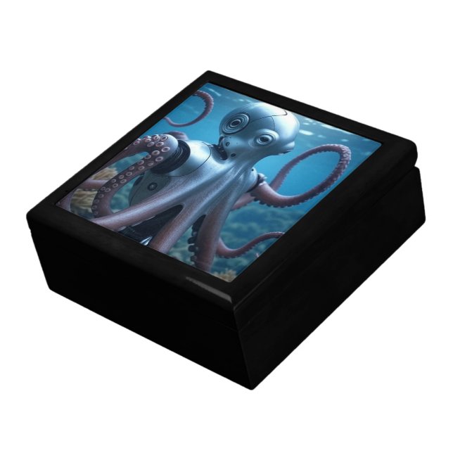Cyber Octopus black jewelry wooden keepsake box lg (Side)