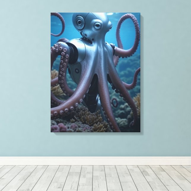 Cyber Octopus canvas print (Insitu(Wood Floor))