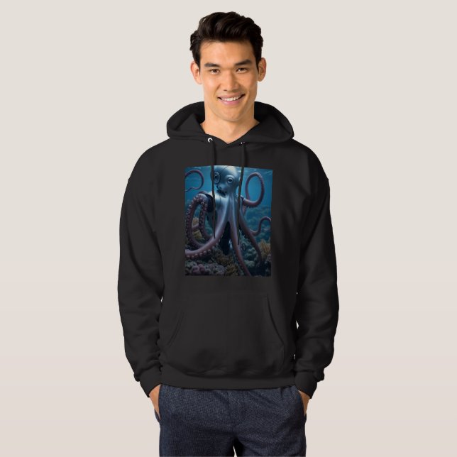 Cyber Octopus men black hooded sweatshirt (Front Full)
