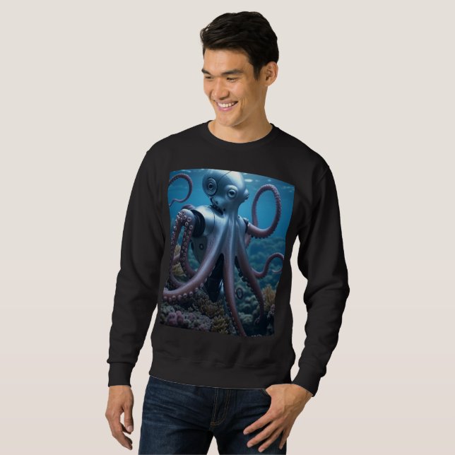 Cyber Octopus men black sweatshirt (Front Full)