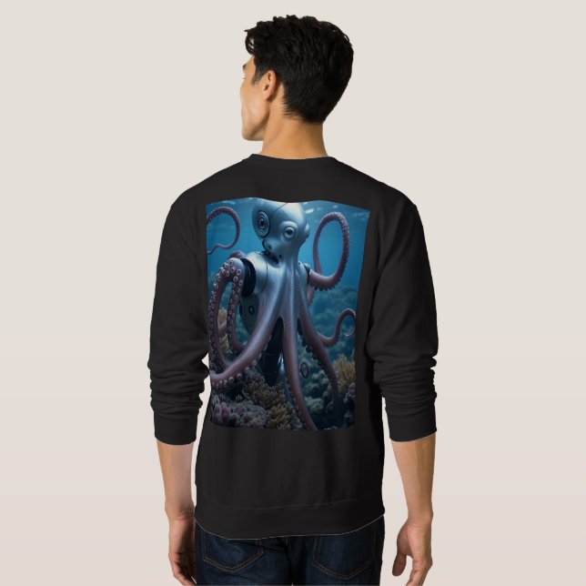 Cyber Octopus men black sweatshirt back (Back Full)