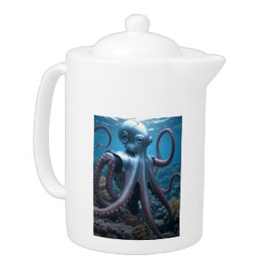 Cyber Octopus porcelain teapot 2 sided