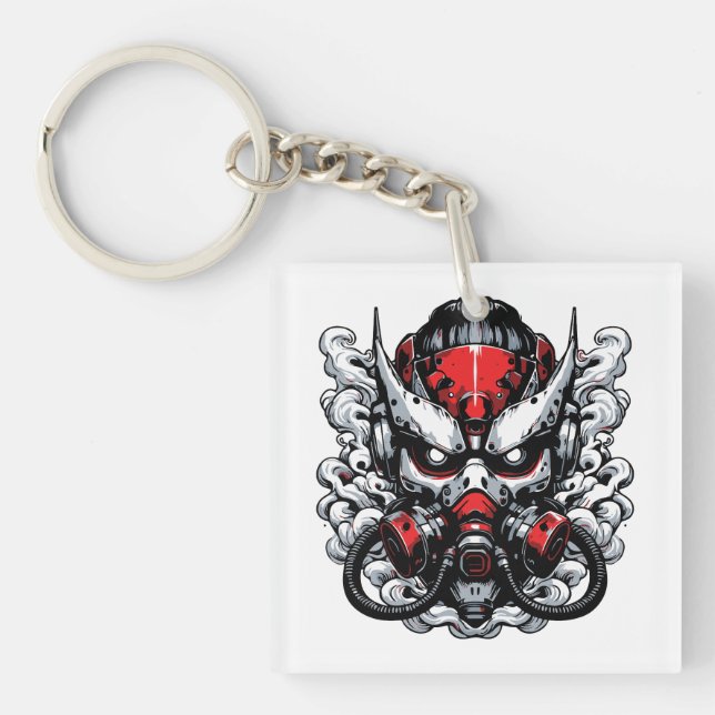 Cyber Oni: Smoke Warrior Mask Keychain (Front)