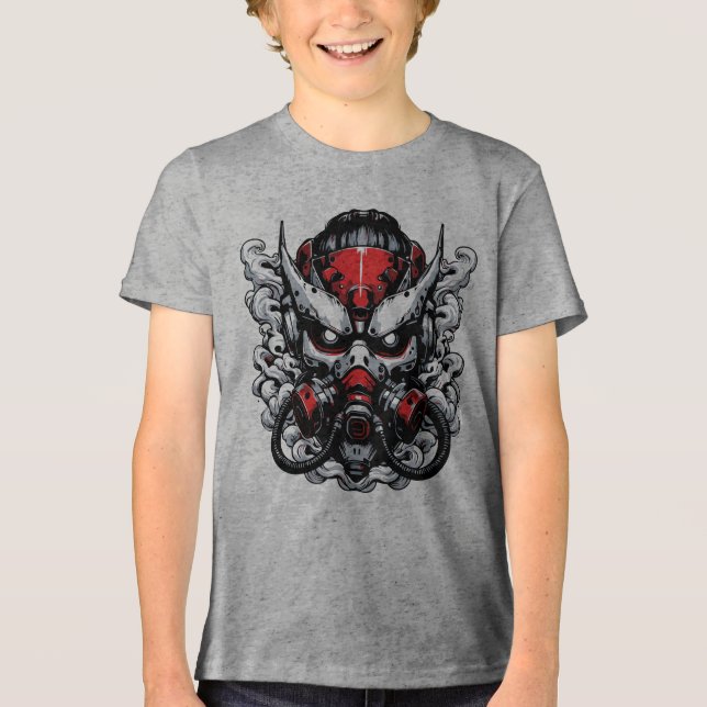 Cyber Oni: Smoke Warrior Mask Tri-Blend Shirt (Front)
