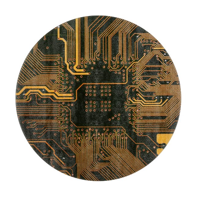 Cyber Orange PCB Circuit Board Trace Pattern Art (Front)