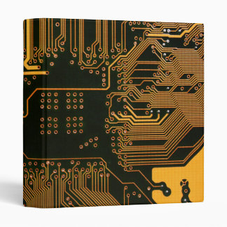 Cyber Orange PCB Circuit Board Trace Pattern Art 3 Ring Binder