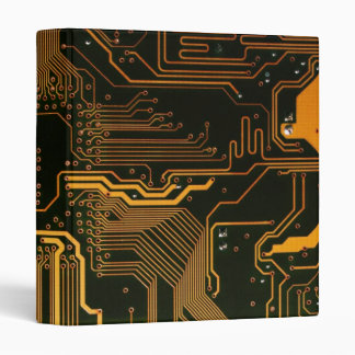 Cyber Orange PCB Circuit Board Trace Pattern Art 3 Ring Binder