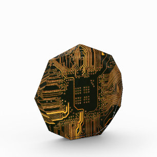 Cyber Orange PCB Circuit Board Trace Pattern Art Acrylic Award