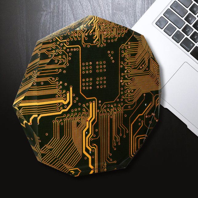 Cyber Orange PCB Circuit Board Trace Pattern Art Acrylic Award (Creator Uploaded)