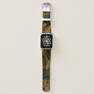 Cyber Orange PCB Circuit Board Trace Pattern Art Apple Watch Band