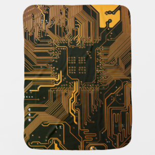 Cyber Orange PCB Circuit Board Trace Pattern Art Baby Blanket