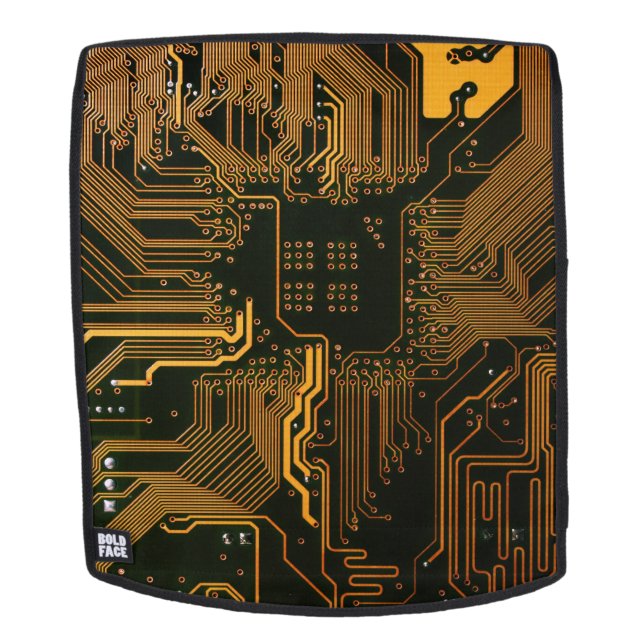 Cyber Orange PCB Circuit Board Trace Pattern Art Backpack (Removable Face)