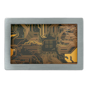 Cyber Orange PCB Circuit Board Trace Pattern Art Belt Buckle