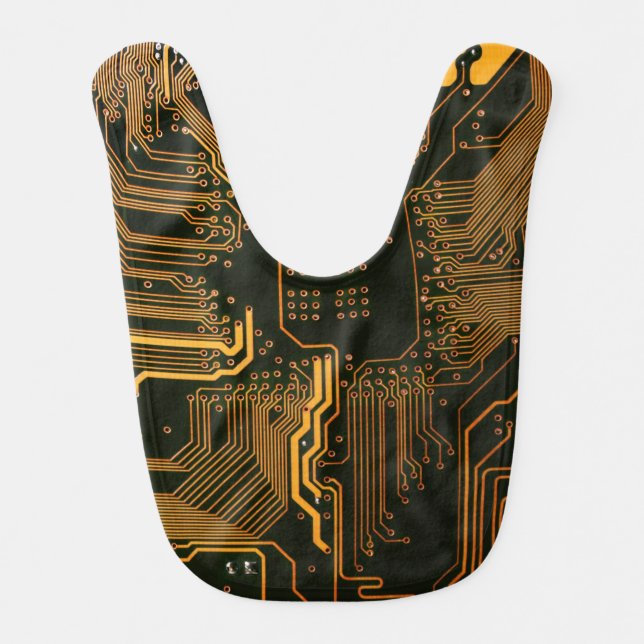 Cyber Orange PCB Circuit Board Trace Pattern Art Bib (Front)