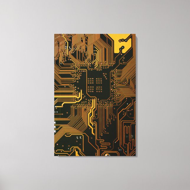 Cyber Orange PCB Circuit Board Trace Pattern Art Canvas Print (Front)