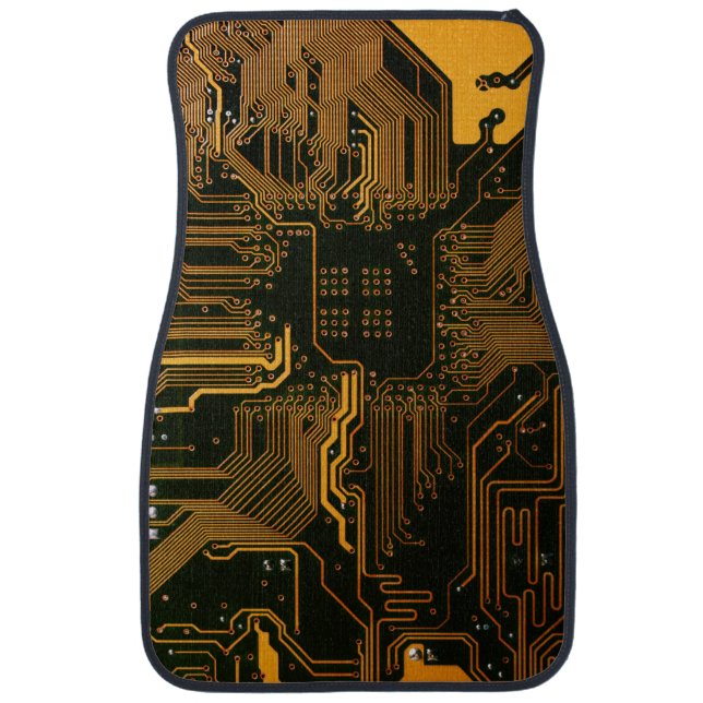 Cyber Orange PCB Circuit Board Trace Pattern Art Car Floor Mat (Front)