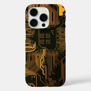 Cyber Orange PCB Circuit Board Trace Pattern Art iPhone 16 Pro Case