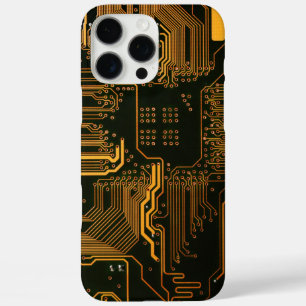 Cyber Orange PCB Circuit Board Trace Pattern Art iPhone 16 Pro Max Case