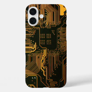 Cyber Orange PCB Circuit Board Trace Pattern Art iPhone 16 Plus Case