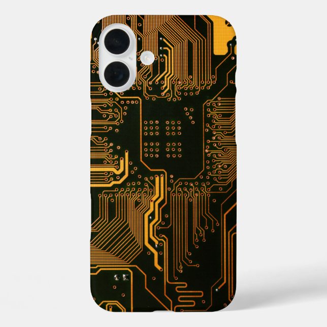 Cyber Orange PCB Circuit Board Trace Pattern Art Case-Mate iPhone Case (Back)