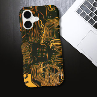 Cyber Orange PCB Circuit Board Trace Pattern Art iPhone 17 Case