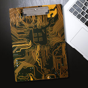 Cyber Orange PCB Circuit Board Trace Pattern Art Clipboard