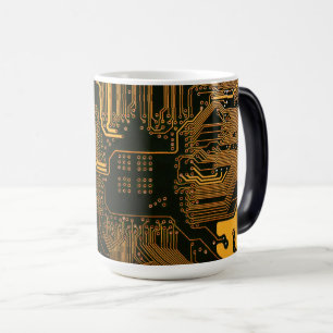 Cyber Orange PCB Circuit Board Trace Pattern Art Color Morph Mug