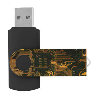 Cyber Orange PCB Circuit Board Trace Pattern Art Flash Drive