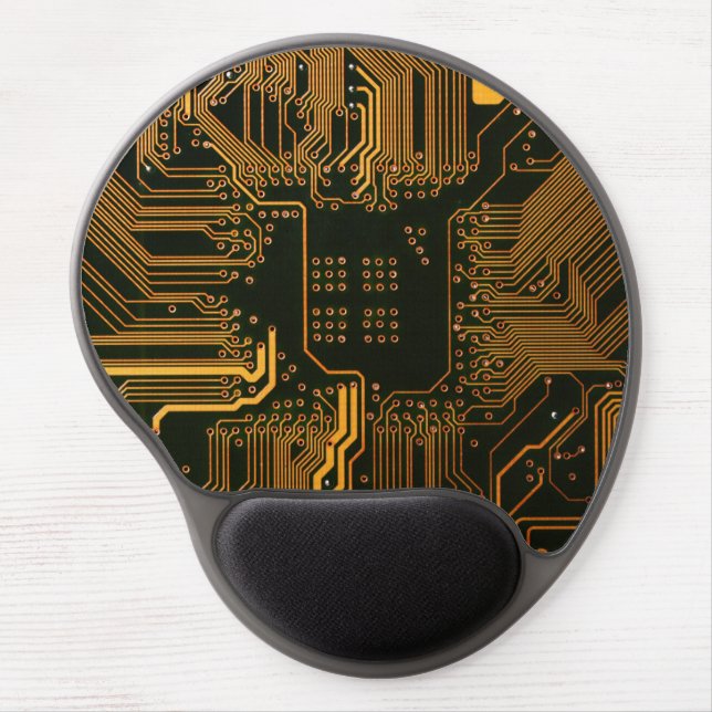 Cyber Orange PCB Circuit Board Trace Pattern Art Gel Mouse Pad (Front)