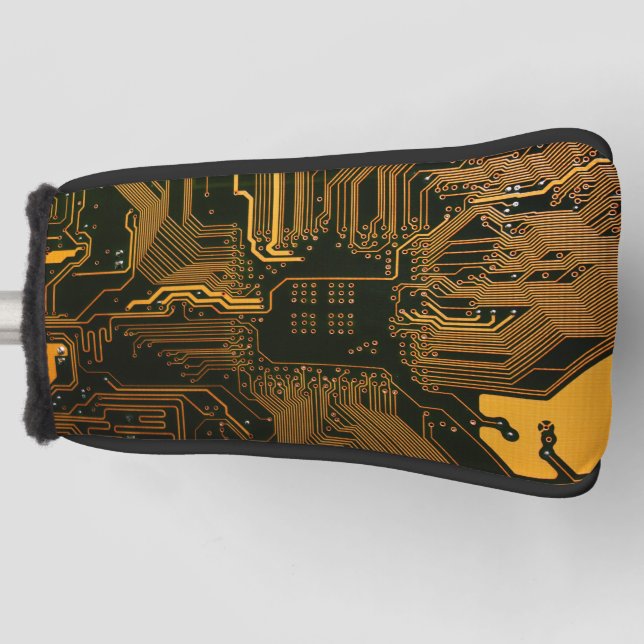 Cyber Orange PCB Circuit Board Trace Pattern Art Golf Head Cover (Front)